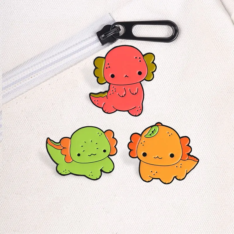 Niedliche Axolotl-Emaille-Abzeichen, bunte Cartoon-Salamander-Früchte-Pins in Rot, Grün, Orange, hübsche Broschen, Anstecknadel-Set, Geschenk für Kinder – Detail 4