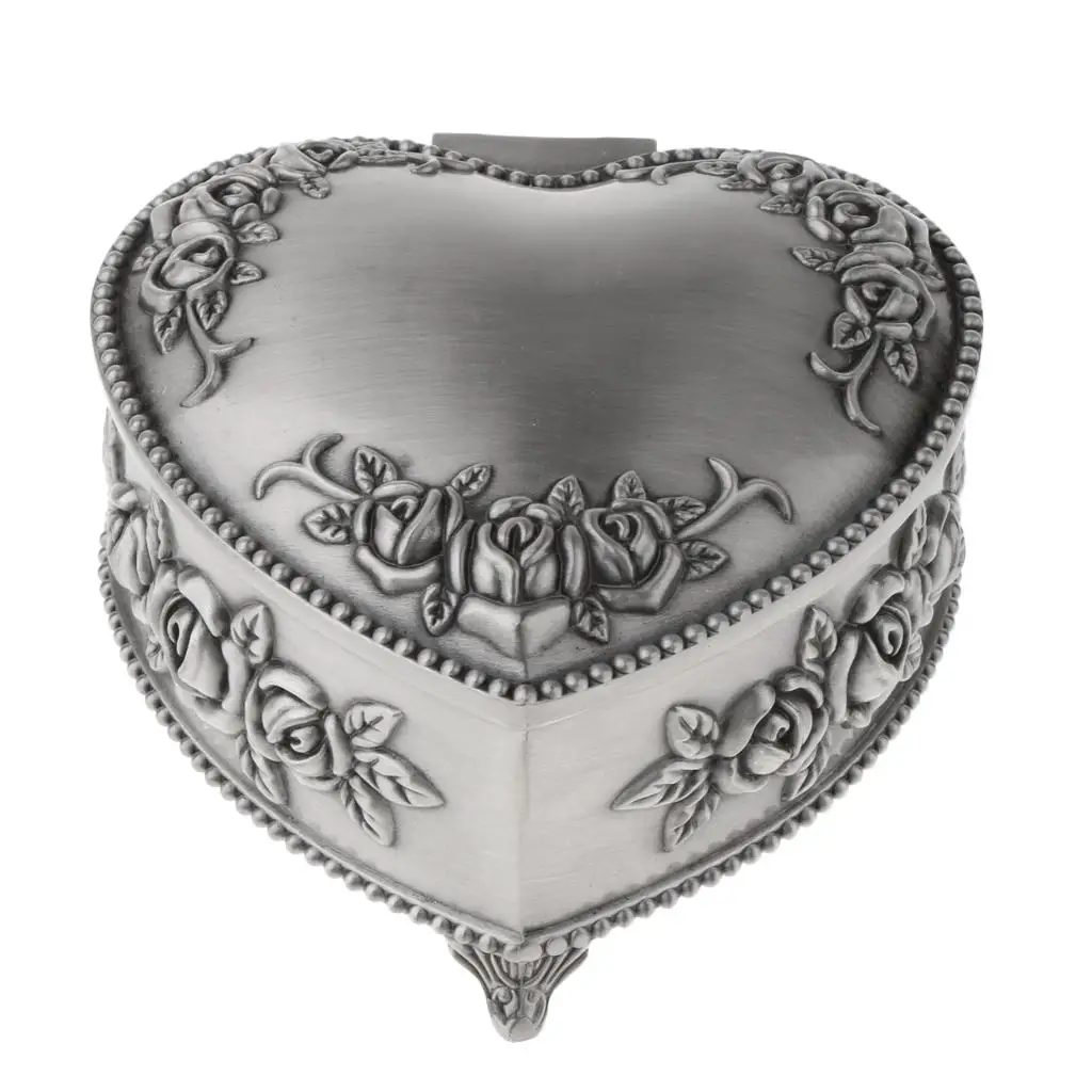 빈티지 앤티크 실버 상자 하트 모양 보석함 수납 정리함