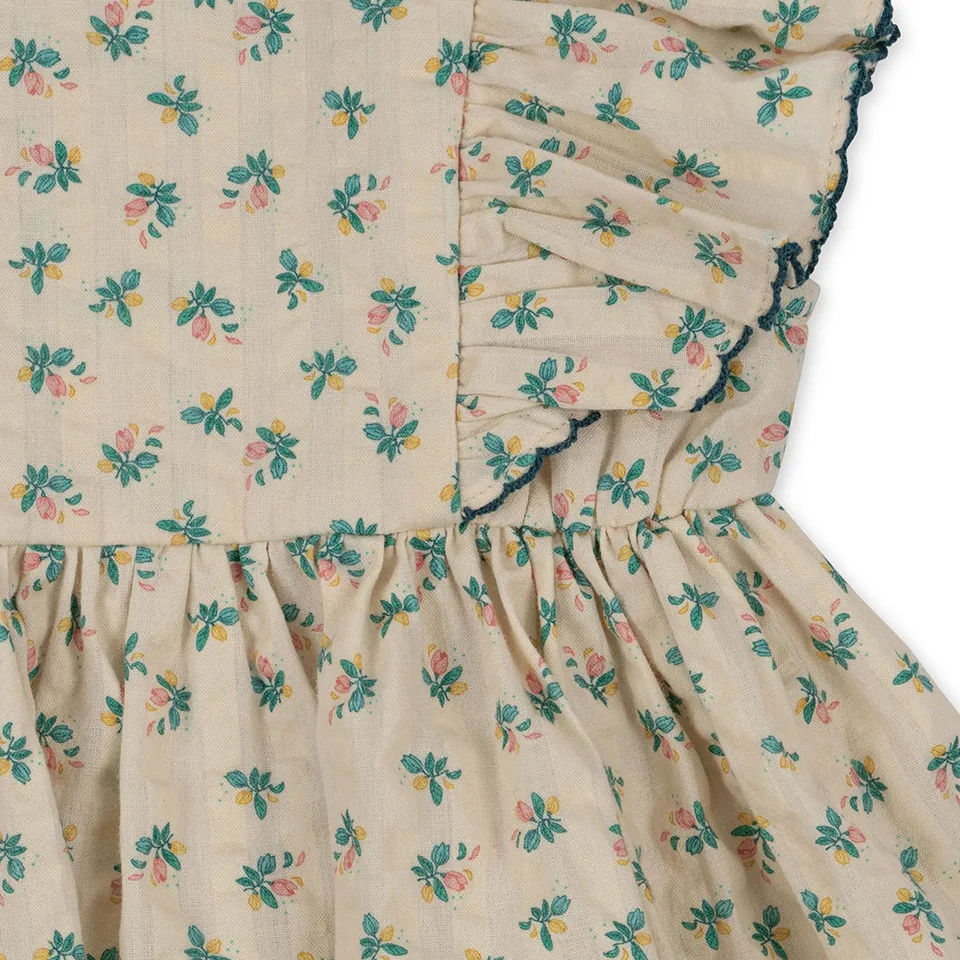 Kids Sets Summer New KS Same Style Beige and Green Floral Series Dress Crawler Clothing Lotus Sleeve Top Set for Girls