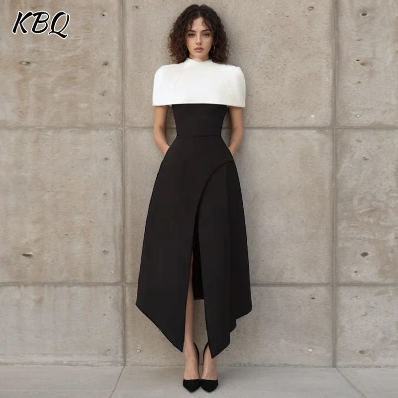 

KBQ Hit Color Elegant Long Dress Women Square Collar Sleeveless High Waist Thigh Split Evening Dresses Female Fashion Style New