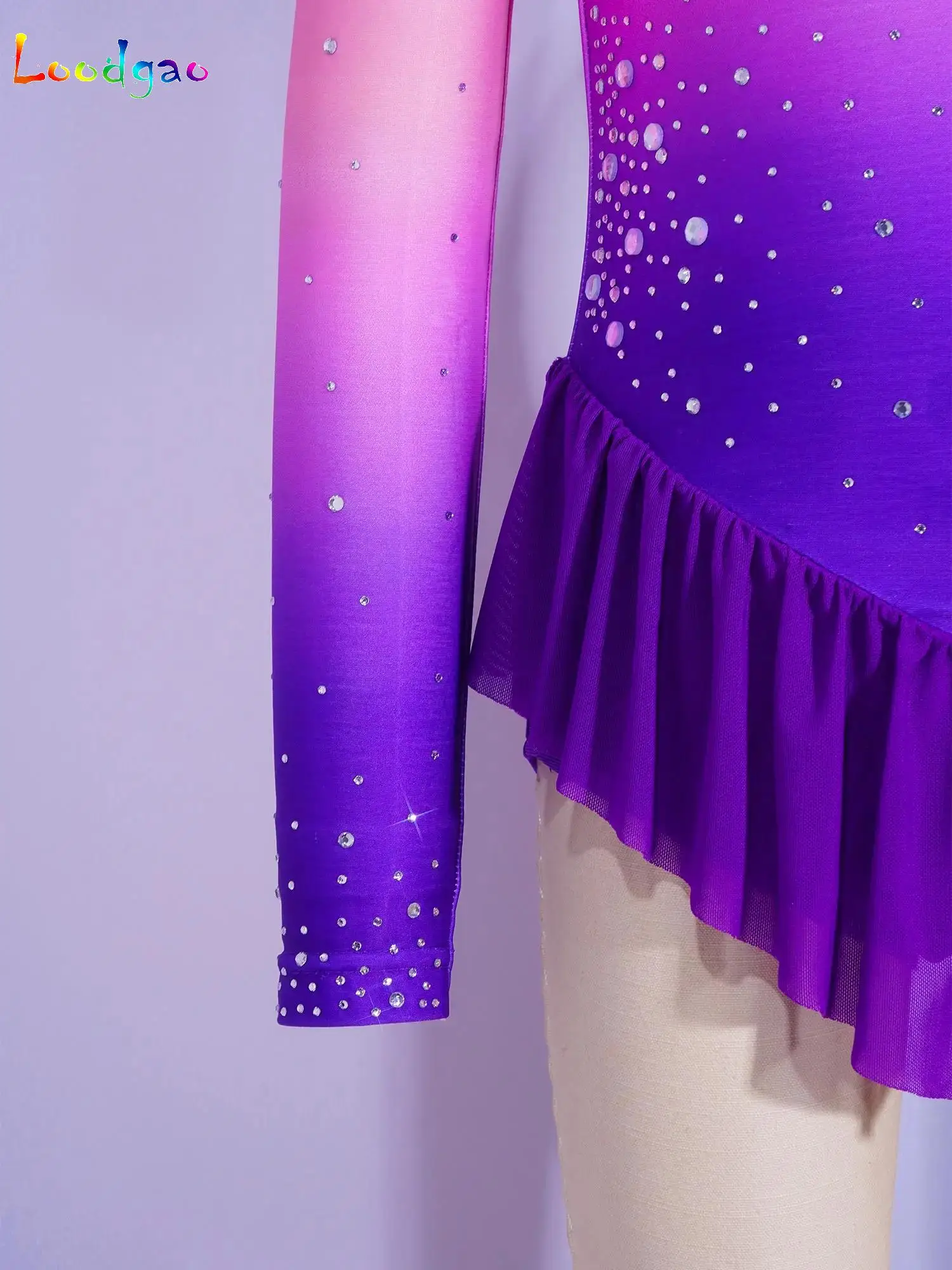 Artistic Figure Skating Performance Peplum Leotard Dresses Kids Girls Acrobatics Gymnastics Rhinestones Ballet Lyrical Dancewear