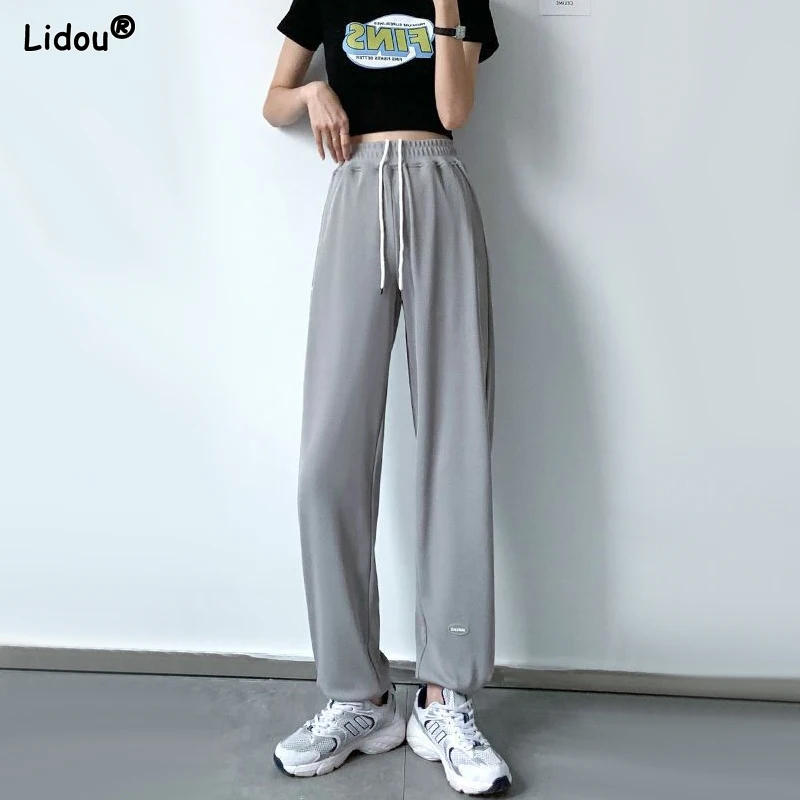 

Women's Clothing 2023 Young Style Fashion Straight Loose Street Casual Solid ColorSpring Summer Lacing Drawstring Wide Leg Pants