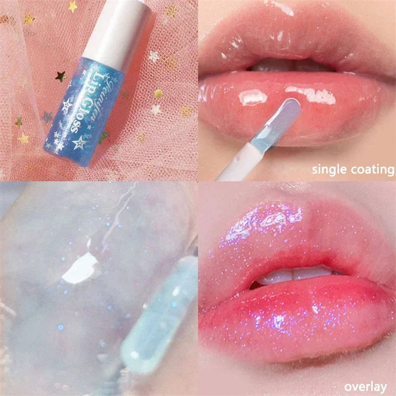 Heallor Baby Blue Mirror Clear Lip Gloss perlato seducente Lip Glaze Glitter Lips Long Lasting Waterproof Jelly Toot Lip Oil Balm