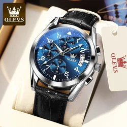 OLEVS2878 Pilot Watch for Men Auto Date Waterproof Luminous Chronograph Wristwatch Luxury TOP Leather Stap Original Quartz Watch