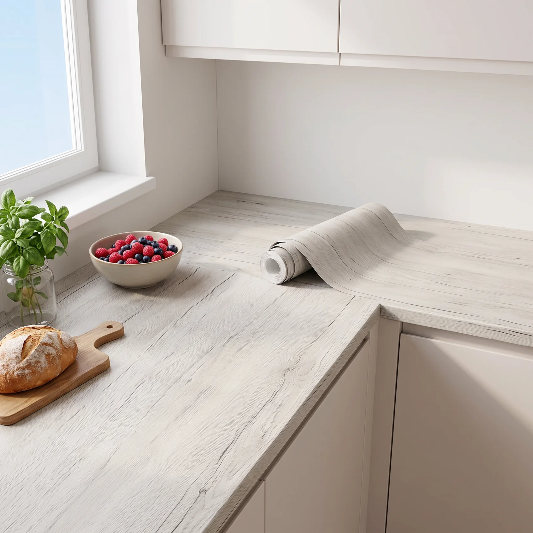 Light Wood Grain Self‑Adhesive Contact Paper Waterproof Removable Vinyl Film for Kitchen Countertop Cabinet Furniture Decoration