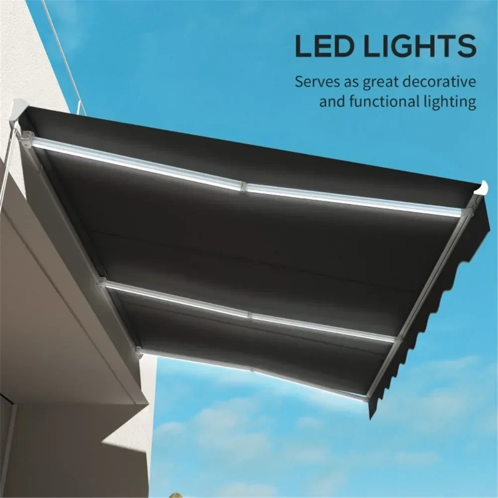 Electric Awning  LED strips Adjust the tilt angle from 45-85° Dark Gray Waterproof and sun-proof  Patio Retractable Awning