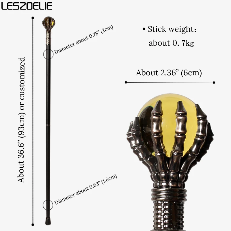 عصا المشي بمخلب التنين مقاس 93 سم مع كرة كريستال صفراء عصا فضية عصرية للجنسين لقصب ديكور الحفلات #3