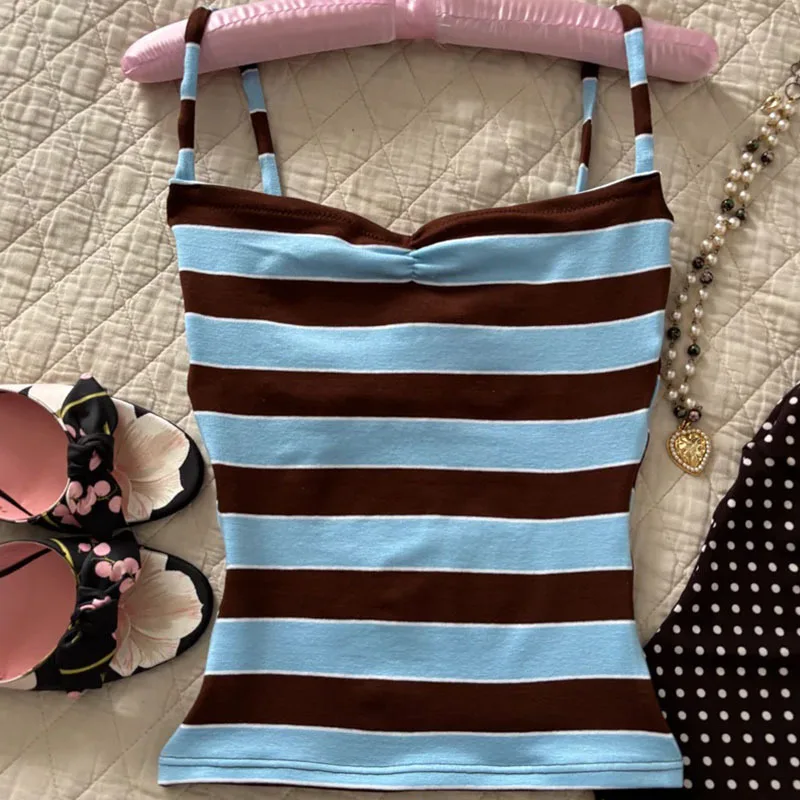 Damen Gestreiftes Spaghettiträger-Top mit Twist-Front, Ärmellos, Schlanke Passform, Sommerliche Freizeitweste – Detail 1