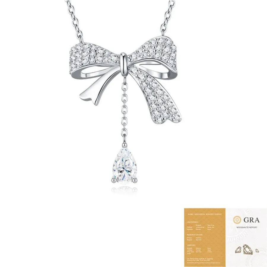 

Wholesale S925 Sterling Silver Moissanite Bowknot Necklace Earrings Set for Women's Banquet Party Jewelry