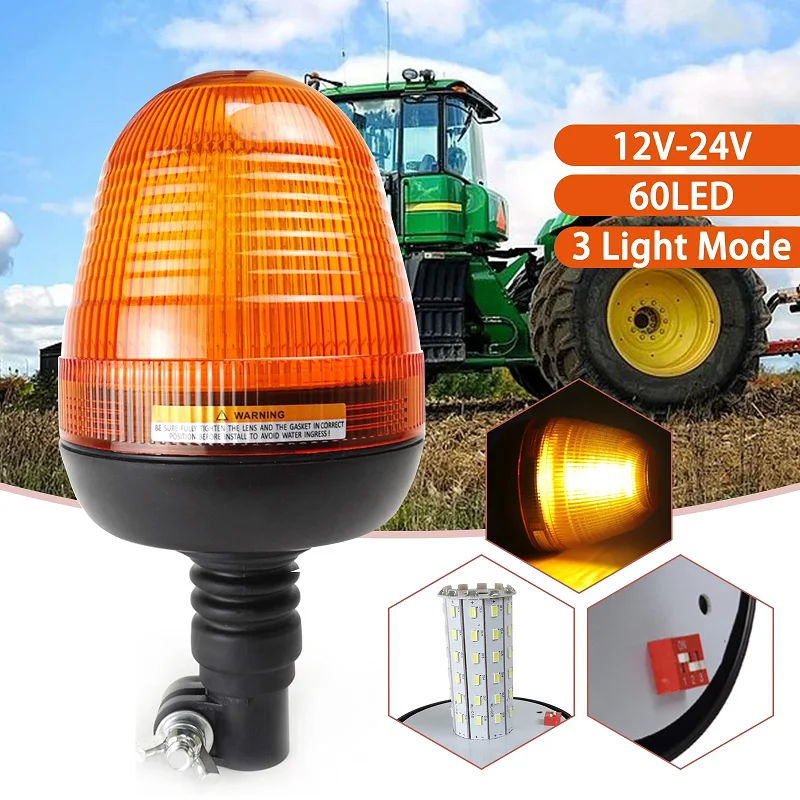 12V 24V LED Amber Truck Car Tractor Beacon Light Rotating Beacon Rotary Warning Flashing Emergency Strobe Signal Lamp Trailer