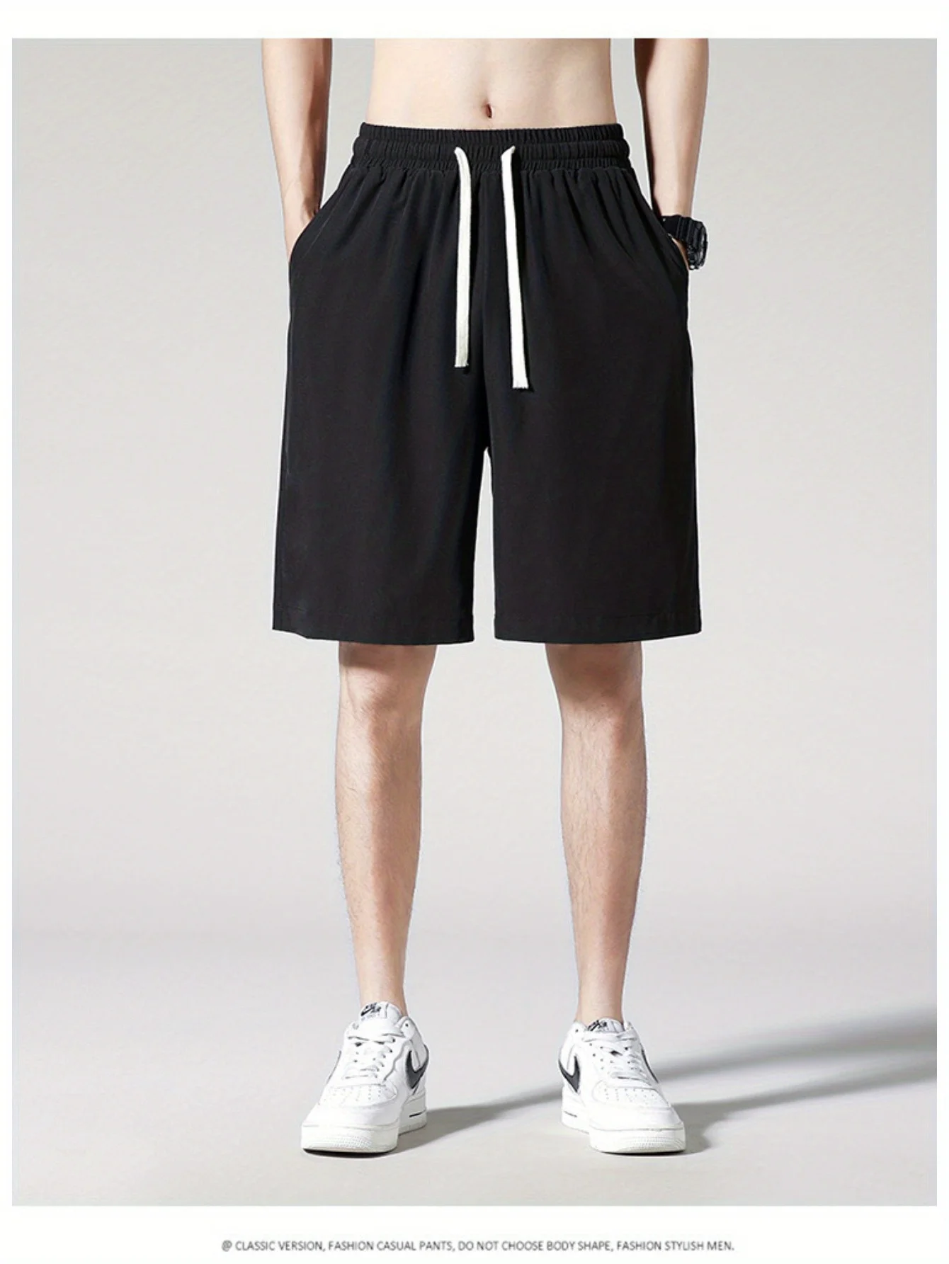 شورت رياضي قطني خفيف الوزن للرجال، شورت رياضي فضفاض مناسب للجيم، نمط رياضي، لون سادة، سراويل كاجوال، ملابس رجالية