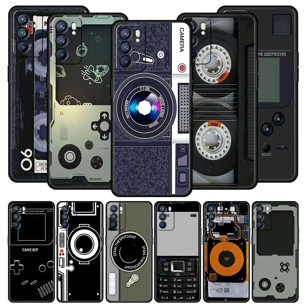 Vintage Camera tape Gameboy Phone Case For Oppo Find X5 A54 A53 A52 A9 2020 A15 A95 A76 A74 A12 Reno7 SE Reno6 Pro Plus 5G Cover