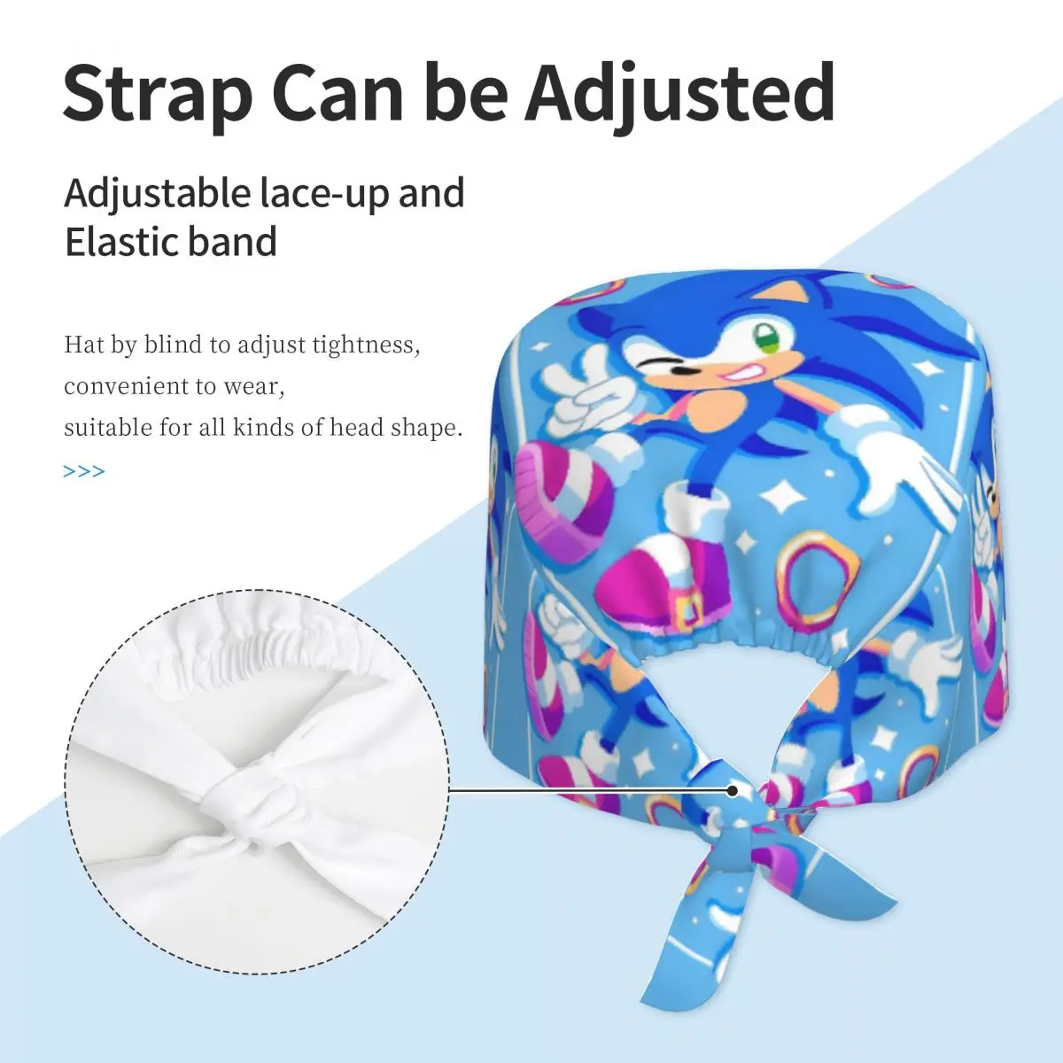 قبعة طبية سونيسز للجنسين، قبعة عمل مريحة للممرضات ذوات الشعر الطويل، قبعات عمل مزينة برسومات.