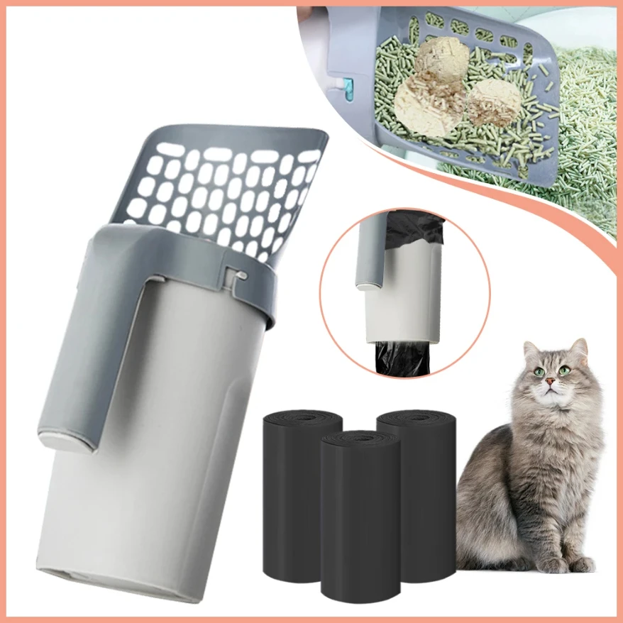 

Cat Litter Scoop with Refill Bag For Pet Filter Clean Toilet Garbage Picker Cat Litter Box Self Cleaning Cat Supplies Accessory