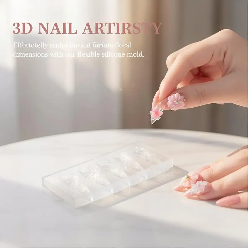 3D Hibiscus Flower Silicone Nail Mold for Resin Art Stylish DIY Nail Decor for Manicure and Art Studios
