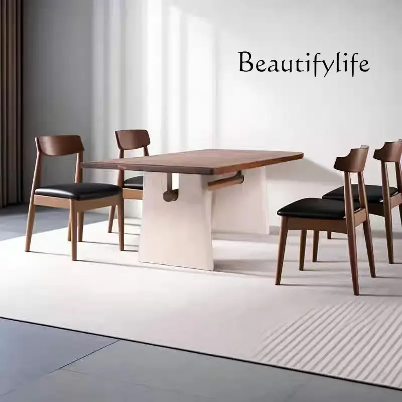 

BJ Medieval Wabi Sandy Wind Solid Wood Dining Table Modern Simple Small Apartment Rectangular Dining Table