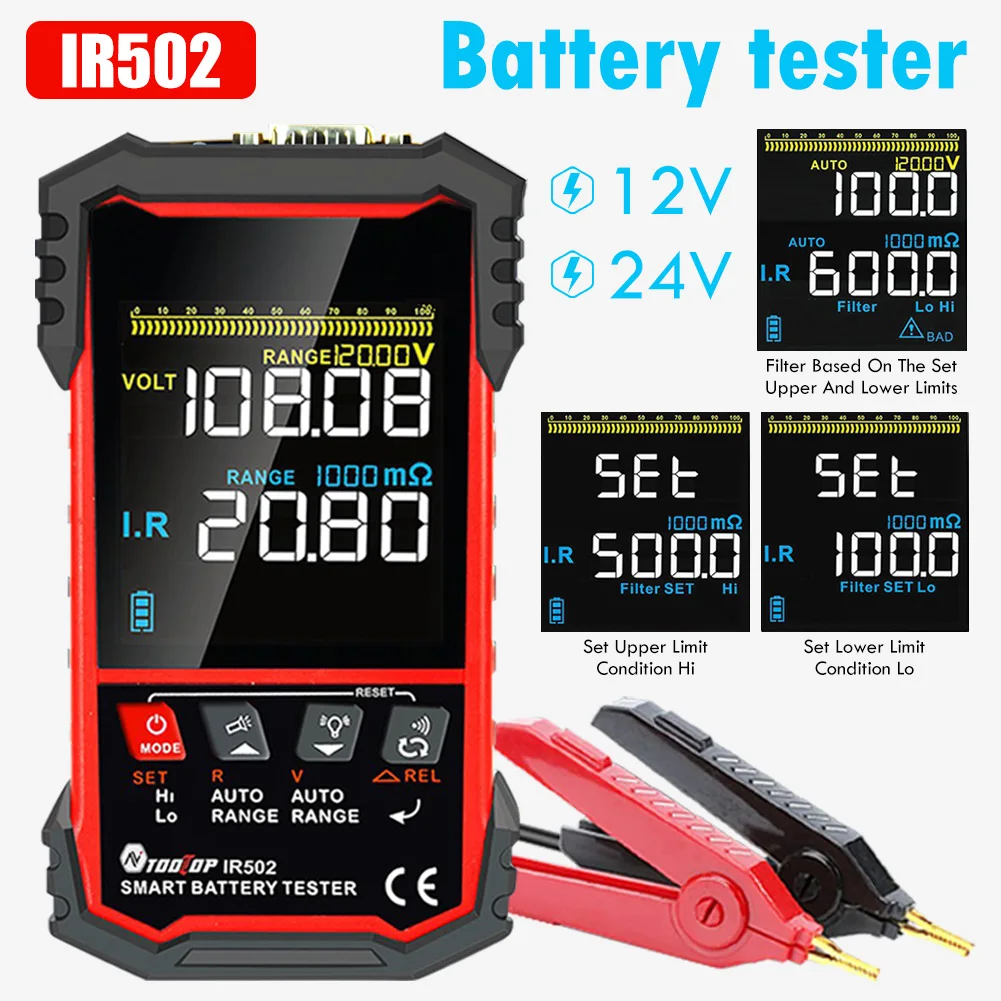 

Universal Battery Tester with LCD Display Battery Internal Resistance Voltage Checker Tester Self-Calibration Filtering Auto Off