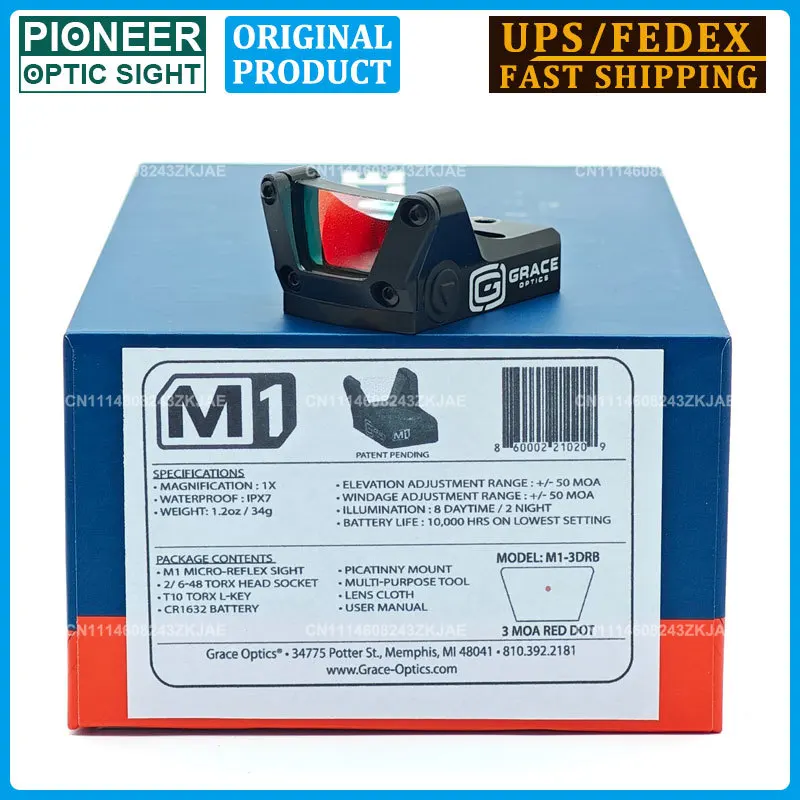 ORIGINAL Grace Optic M1 Topless Pistol Red Dot Sight 3MOA Rifle Scope fit SIG Romeo1 Footprint Handgun Sight W/Picatinny Mount