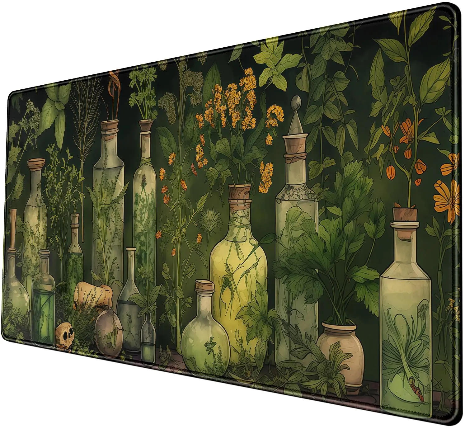 

Mystery Herb Jar Pattern Table Pad, Vintage Green XXL Mouse Pad, Non-Slip Waterproof Gaming Mouse Mat for Work and Play