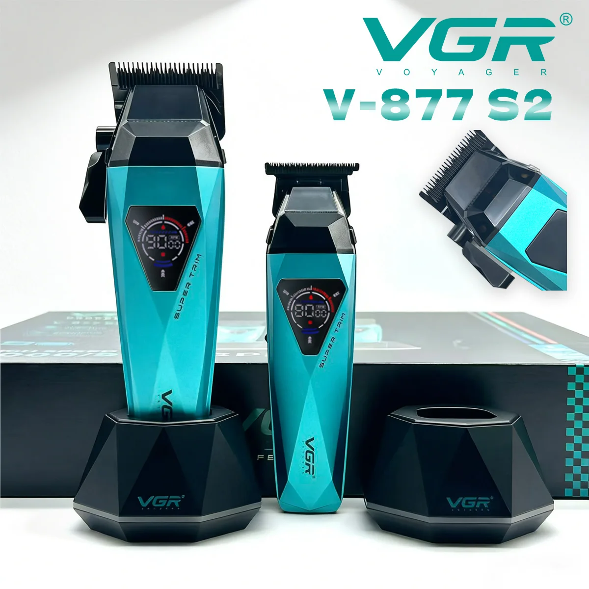 VGR Hair Trimmer Professional Hair Clippers Cordless Hair Cutting Machine Barber Combo Electric Haircut Trimmer for Men V-877 S2