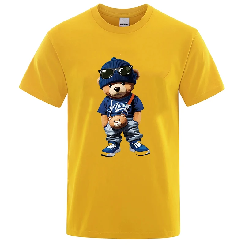 Luxury Little Bear Print Print Tshirt Summer Casual O-Neck Short Sleeve Clothes Harajuku Unisex Cotton Tee Streetwear Tops