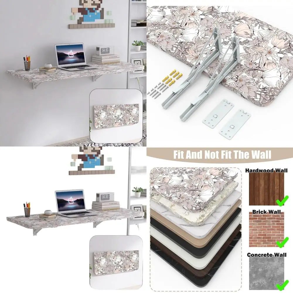 

40x16 Foldable Wall Desk with Strong Brackets, Holds 200 lbs, Ideal for Small Spaces, Home, Office, RV