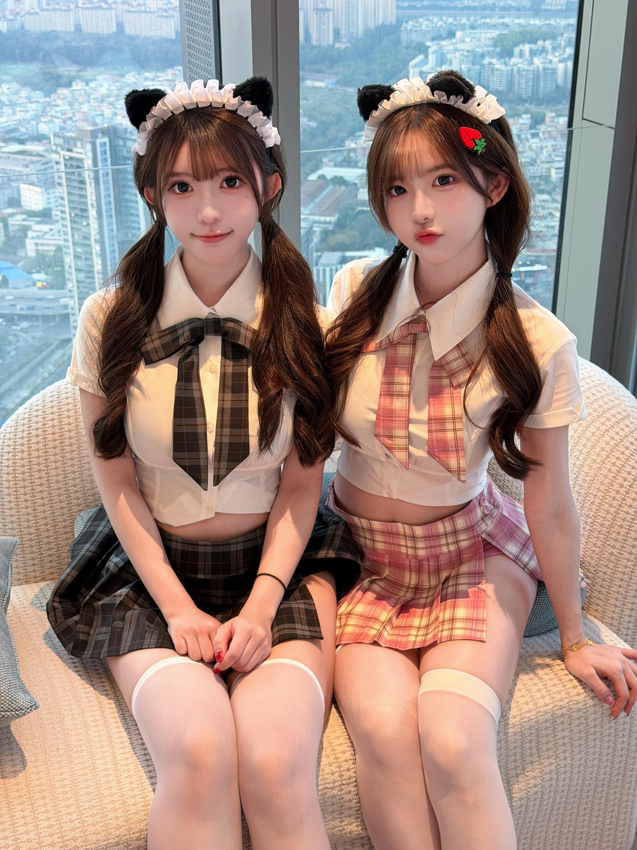 

Sweet Heart Spicy Girl Waist Cinching ort Sve irt Top Pink Plaid Skirt Set Women Summer Faion Outfit College Sle