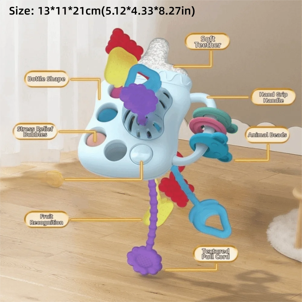 Cuerda de tracción Multicolor, función de dentición, botella de leche, desarrollo sensorial, inspirado en Montessori, empuje y tracción