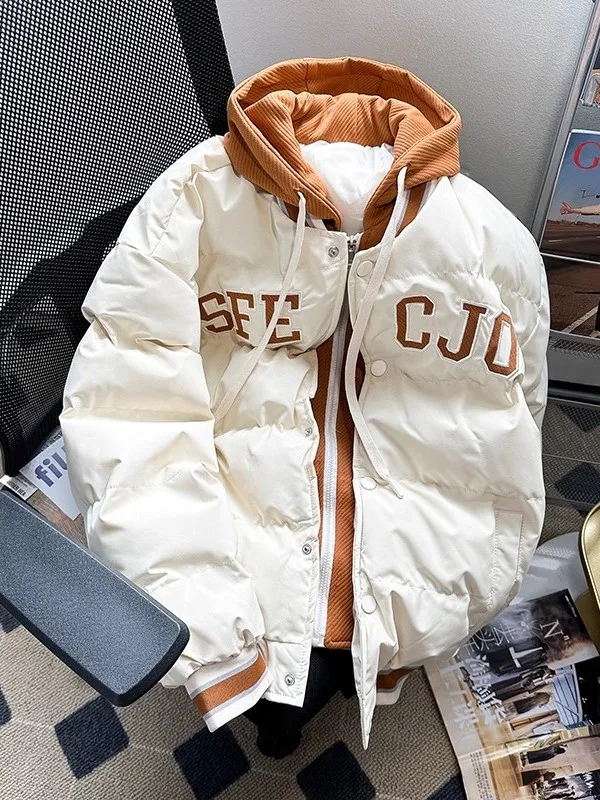 

Large Size Winter Padded Jaet Men's Hooded Loose Cotton Coat American Embroidery down Cotton Outerwear Thiened Warm Long ...