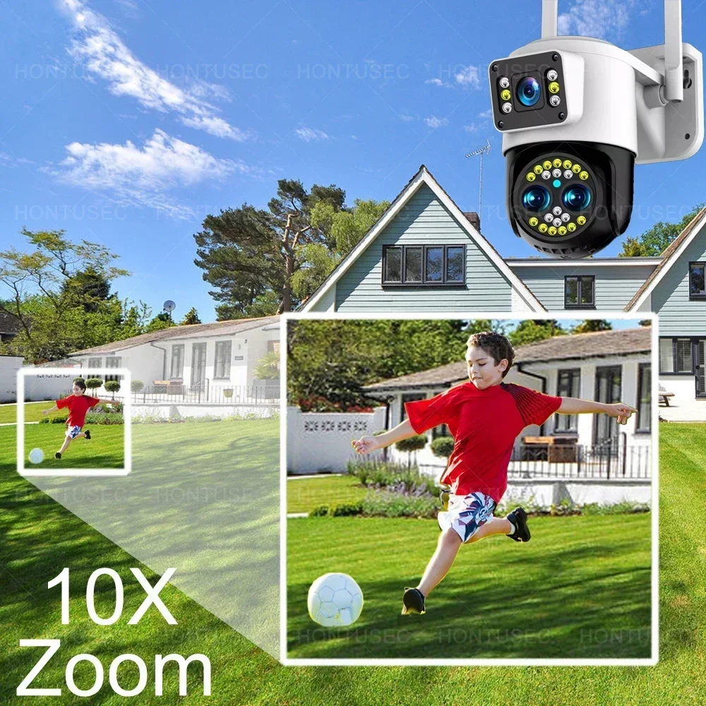 Yoosee 4K 8MP Three Lens Dual Screens 10X Optical Zoom Outdoor Waterproof Auto Tracking Color Night Vision Surveillance Cameras