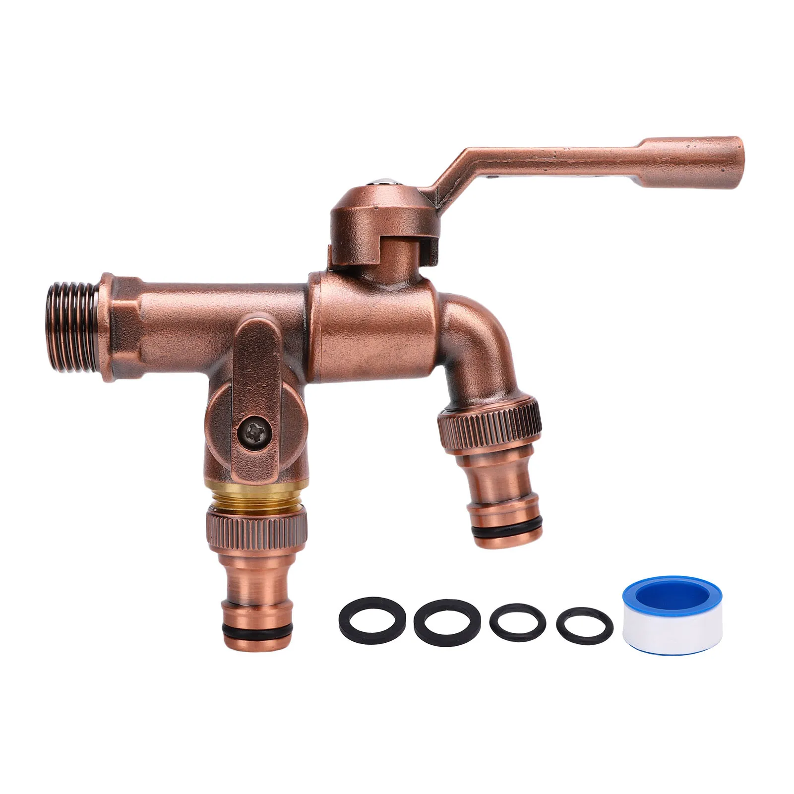 

Outside Water Faucet Outdoor Brass Ball Valve Double Outdoor Faucet Antifreeze Independent Control 2 Outlet for Family Balcony