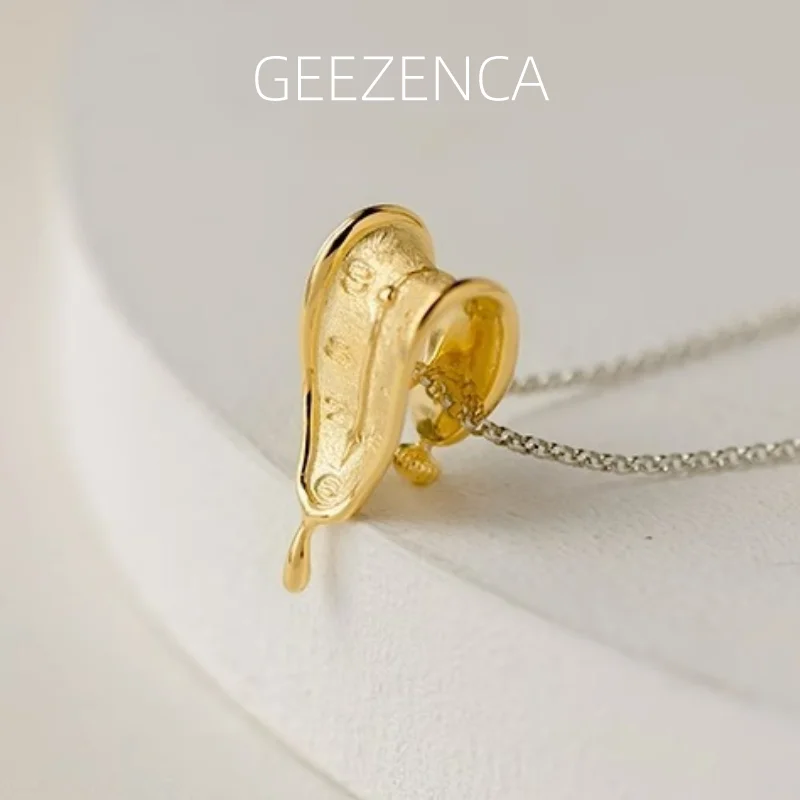 

GEEZENCA S925 Silver Soft Deformed Watch Necklace Pendant For Women Original Design Unique Pendants Without Chain 2023 New Gift