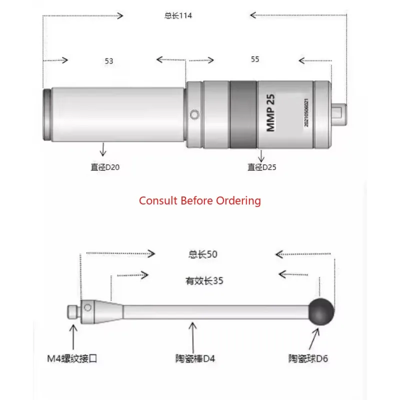 EMP25 3D Edge Finder 80.360.00NG Alternative CNC Machine Optical Edge Finder Manual Touch Probe