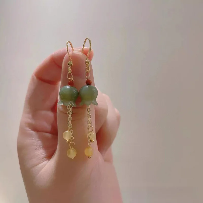 Dongling Jade Women's Earrings, Natural Jade Lily of The Valley Accessories