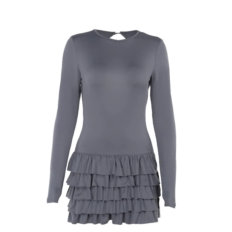 فستان بطيات مكشكش مكشكش للفتيات ، فساتين غير رسمية ، رقبة مستديرة ، أكمام طويلة ، قصة ضيقة ، جديد ، حار ، عصري #6