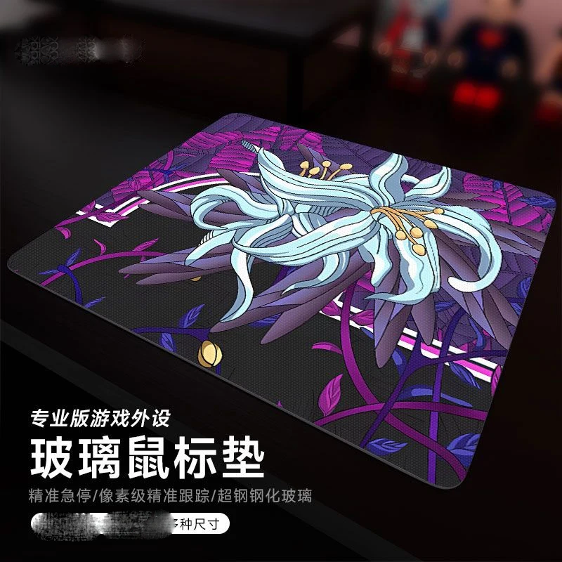 Dark Flowers Glass Pad without Lock Edge Mouse Pad Simple Text Mouse Pad Student Desk Mat Computer Mouse Mat Laptop Deskmat