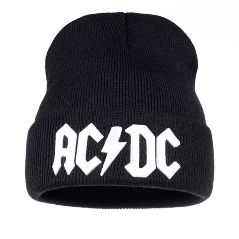 Men\'s Fashion ACDC Letter EmbroideryKnitted Hat Winter Warm Outdoor Sports Hat Soft Beanie Hat For Men Women Casual Wool Hats