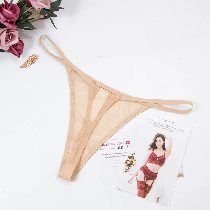 Thong jaring seksi Eropa dan Amerika godaan perspektif transparan ultratipis celana dalam pinggang rendah celana T sabuk tipis wanita