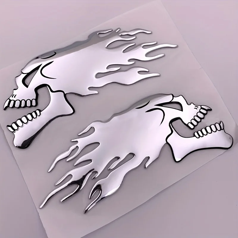 Two 3D Pvc Ghost Skull Motorcycle Fuel Tank Stickers, Cool Car Decals, Personalized Motorcycle Modification Stickers, Creative Badge Body Stickers, Ghost Car Modification