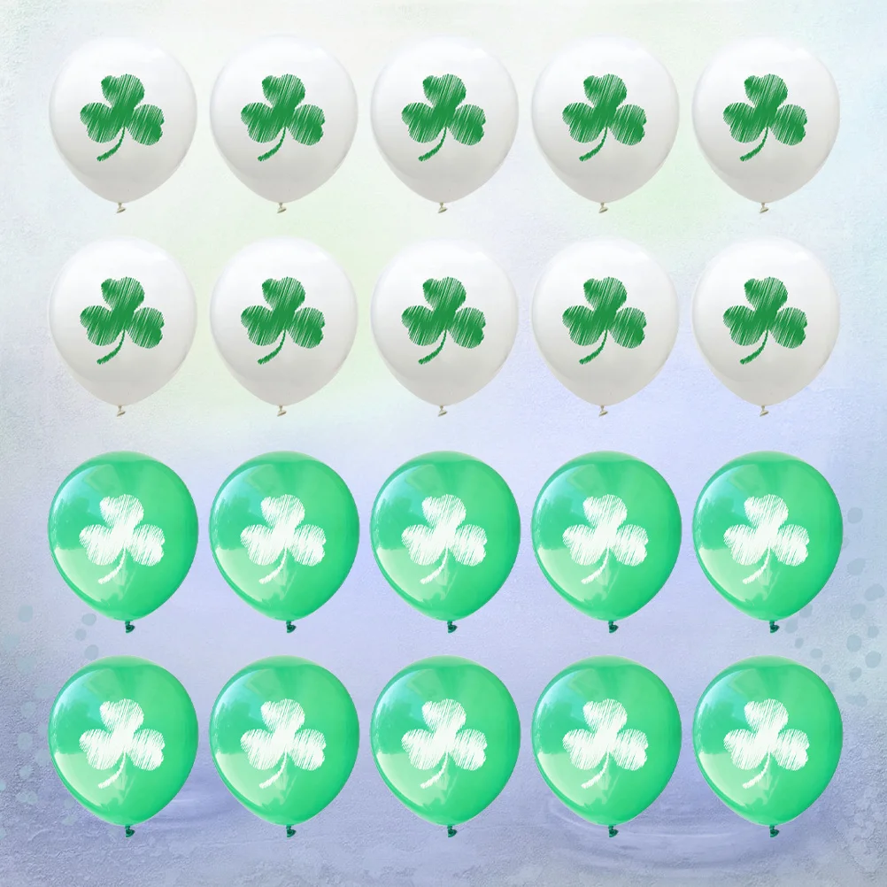 

20Pcs Clover Balloons Latex 12 Inches White Green Party Balloons Decoration Happy St Patricks Day Celebration Clover Ballons