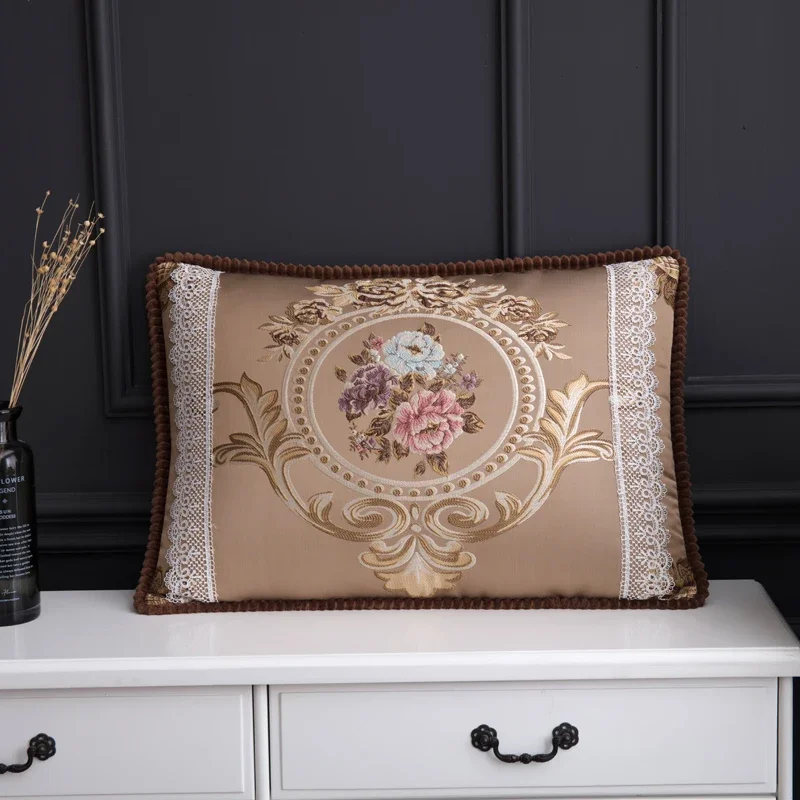 European Luxury Style Decorative Floral Throw Cushion for Sofa Couch, Rectangular Pillowcase, Large Size, 50x70