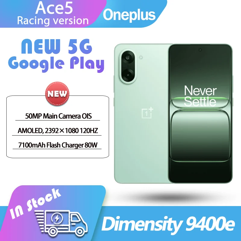 Разблокированная OnePlus Ace5 Racing Edition 5G Размер 9400e 6,77 дюйма AMOLED 120 Гц 7100 мАч SuperVOOC 80 Вт Зарядка 50 МП NFC ColorOS 15