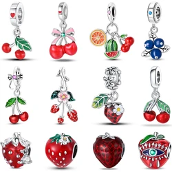 Charms Fit Pan Bracelets S925 Silver Color Strawberry Cherry Blueberries Fruit Sweet Original DIY Jewelry Birthday Fine Gifts