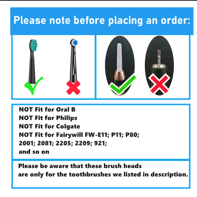 Yunchi Sonic remplacement tête de brosse à dents électrique têtes de brosse à dents confortable doux poils SG-507B/908/909/917/610/659/719/910