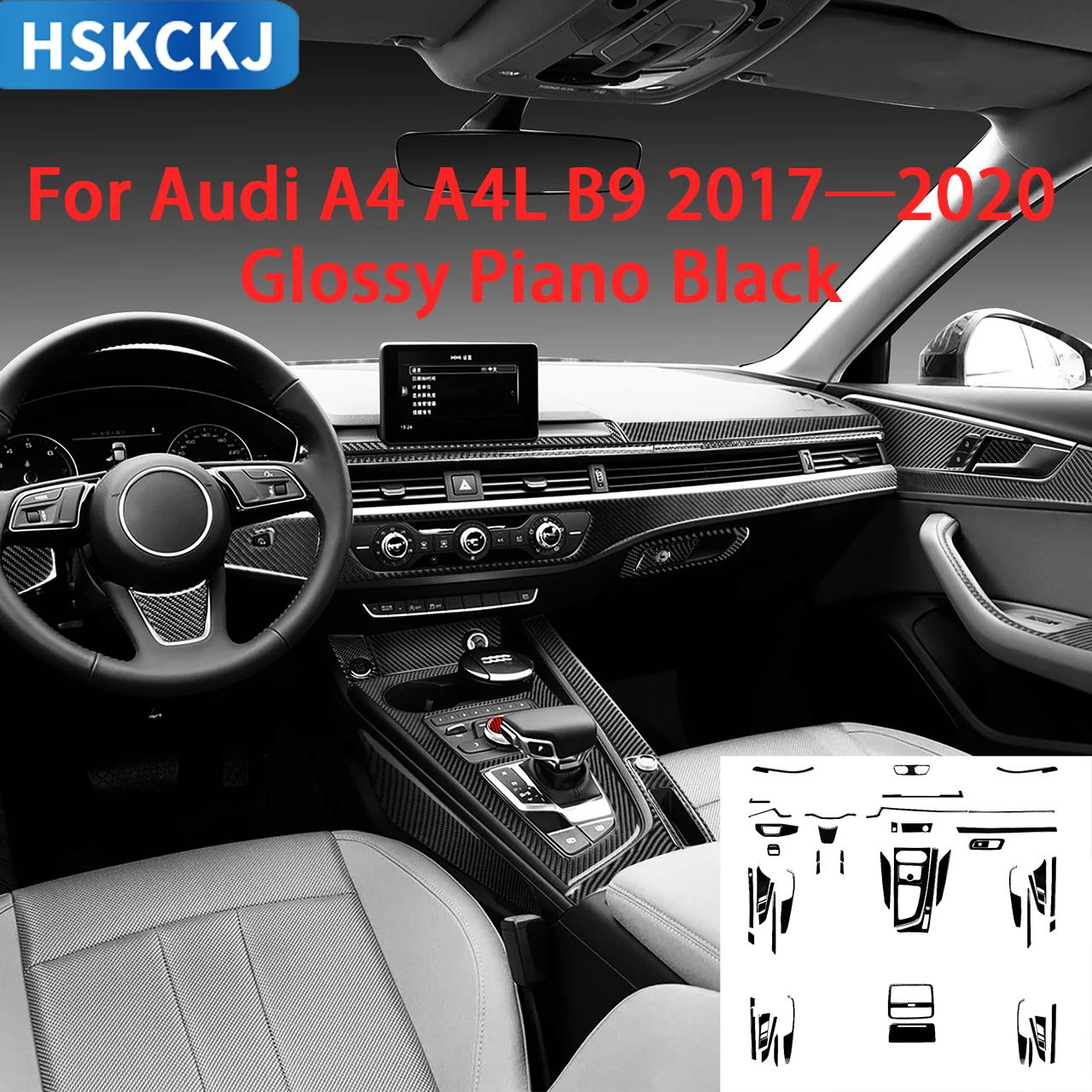 

For Audi A4 A4L B9 2017 2018 2019 2020 Cars Accessories Piano Black Interior Air Vent Door Gear Panel Trim Sticker Modification