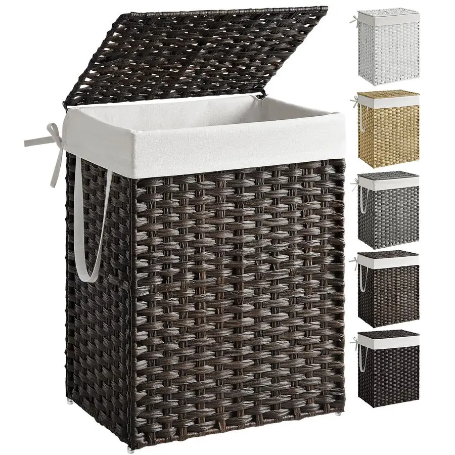 

Laundry Hamper with Lid, 23.8 Gallon 90 L Synthetic Rattan Clothes Laundry Basket with Lid and Handles, Foldable, Removable Line