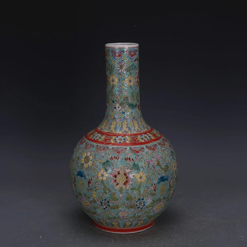 Grüne chinesische Famille-Rosenvase aus der Qing-Dynastie, Blumenmuster, Tischvase, Nachahmung, handgefertigte Rosenvase aus antikem Porzellan