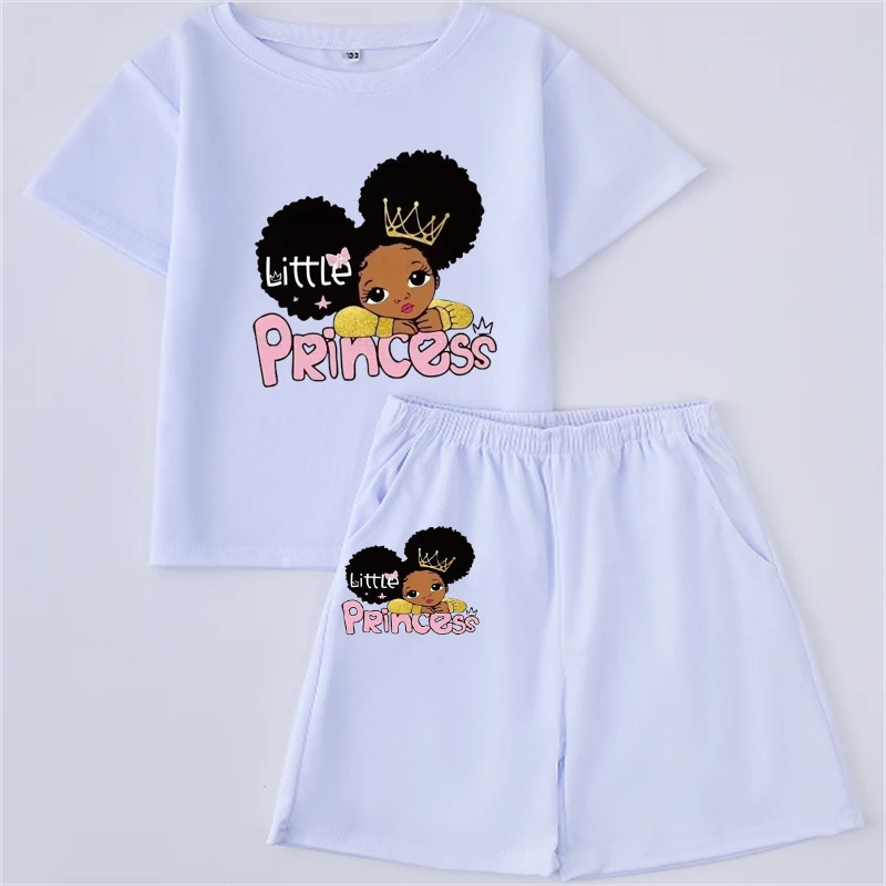 Conjunto de camiseta de secado rápido y transpirable para niños y niñas de 2 a 12 años, conjunto de manga corta y pantalones cortos deportivos informales estampados