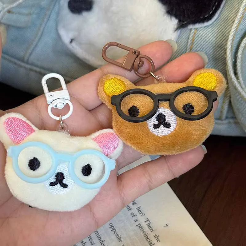 

Брелок Rilakkuma Kawaii: Мультяшный плюшевый медведь с очками, брелок-кролик для рюкзака