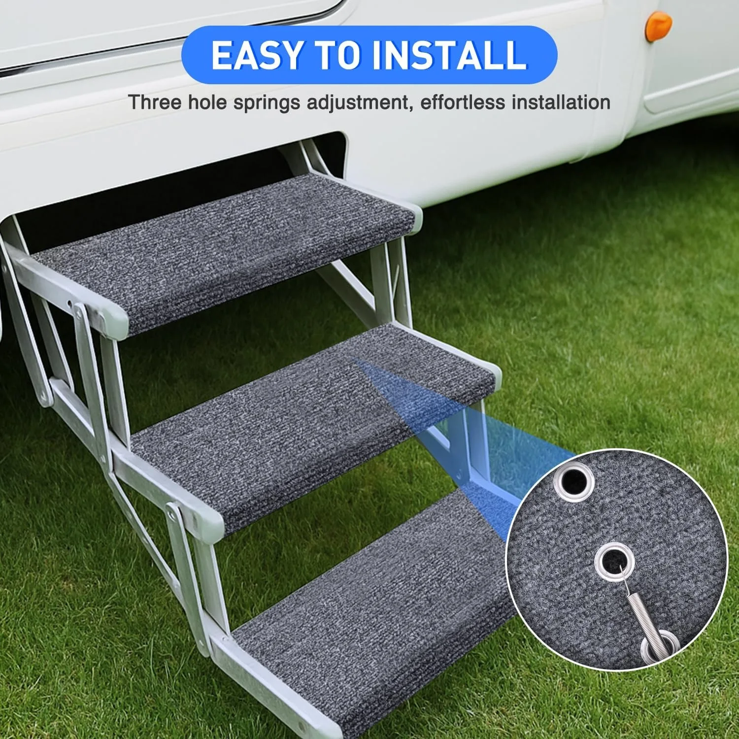 

Nilight RV Step Covers 3 Pack 23" Adjustable Wrap Around Carpet with Spring for 8-11" Camper Steps Electrical Manual RV Stairs